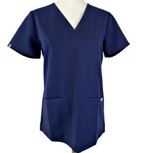 Figs Technical Collection Casma Three Pocket Scrub Top Navy Blue